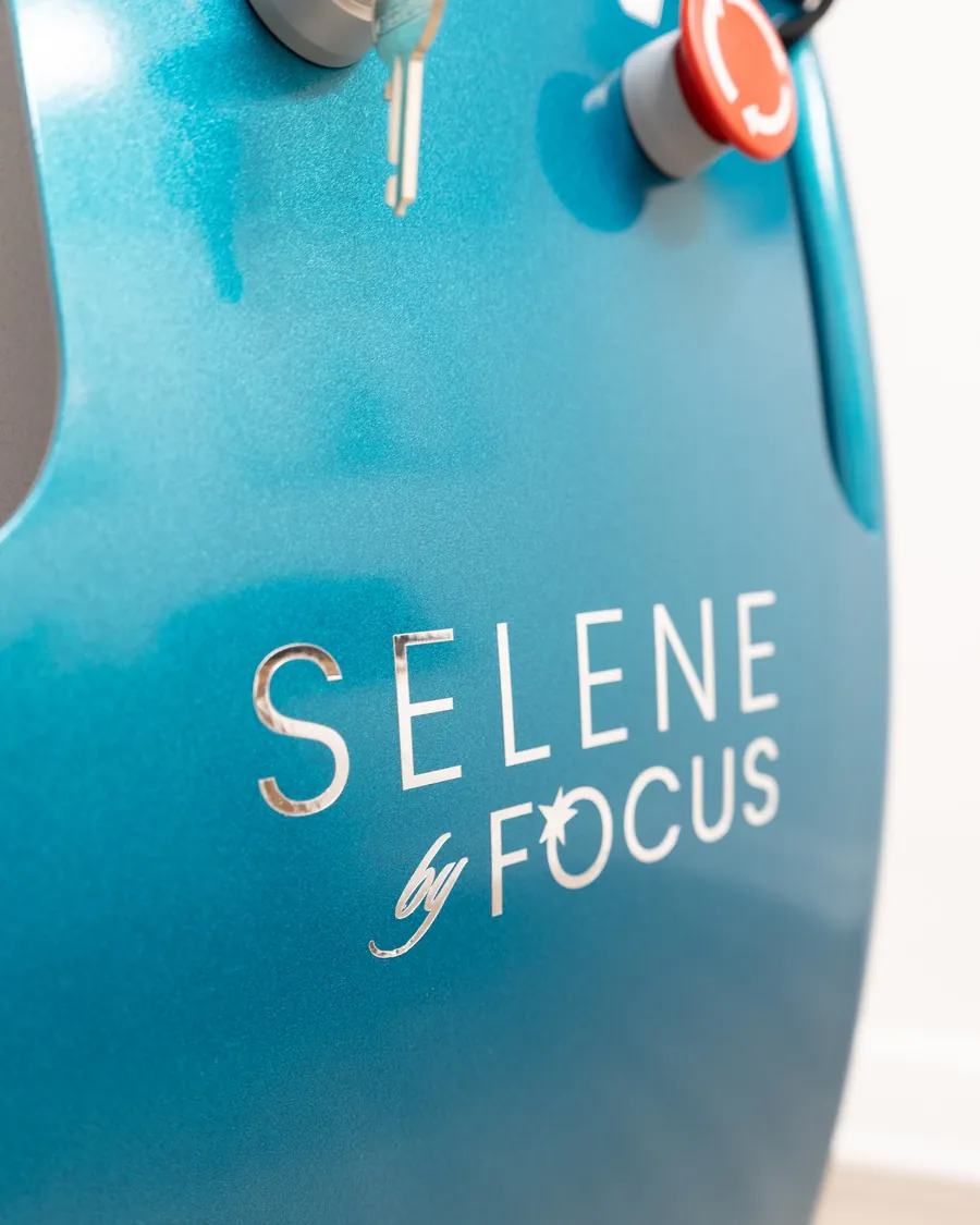 The Selene by Focus badge on the laser cabinet